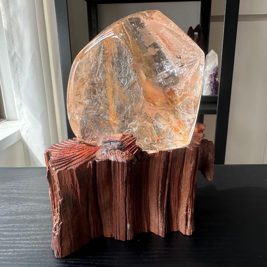 天然石ルチルクォーツ共生ファイアクォーツの原石　置物NO.031204