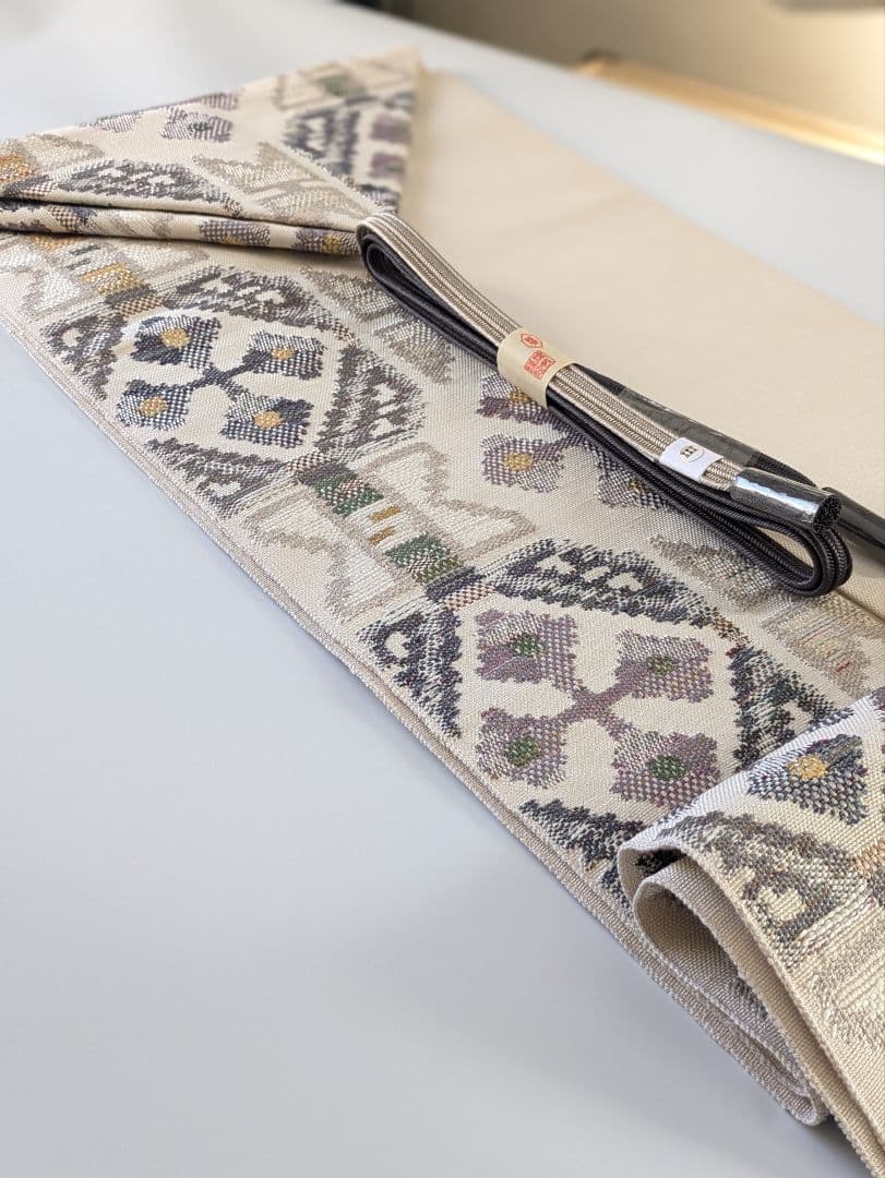 正絹鮫小紋両面染め袷お仕立て上がり、正絹西陣織織元帯屋捨松八寸名古屋帯