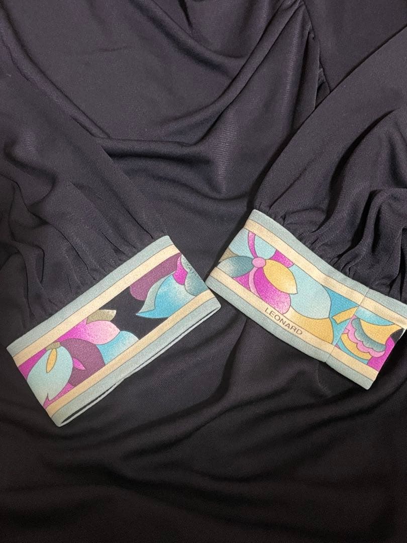 LEONARDレオナール　ワンピース　濃紺　カンカン