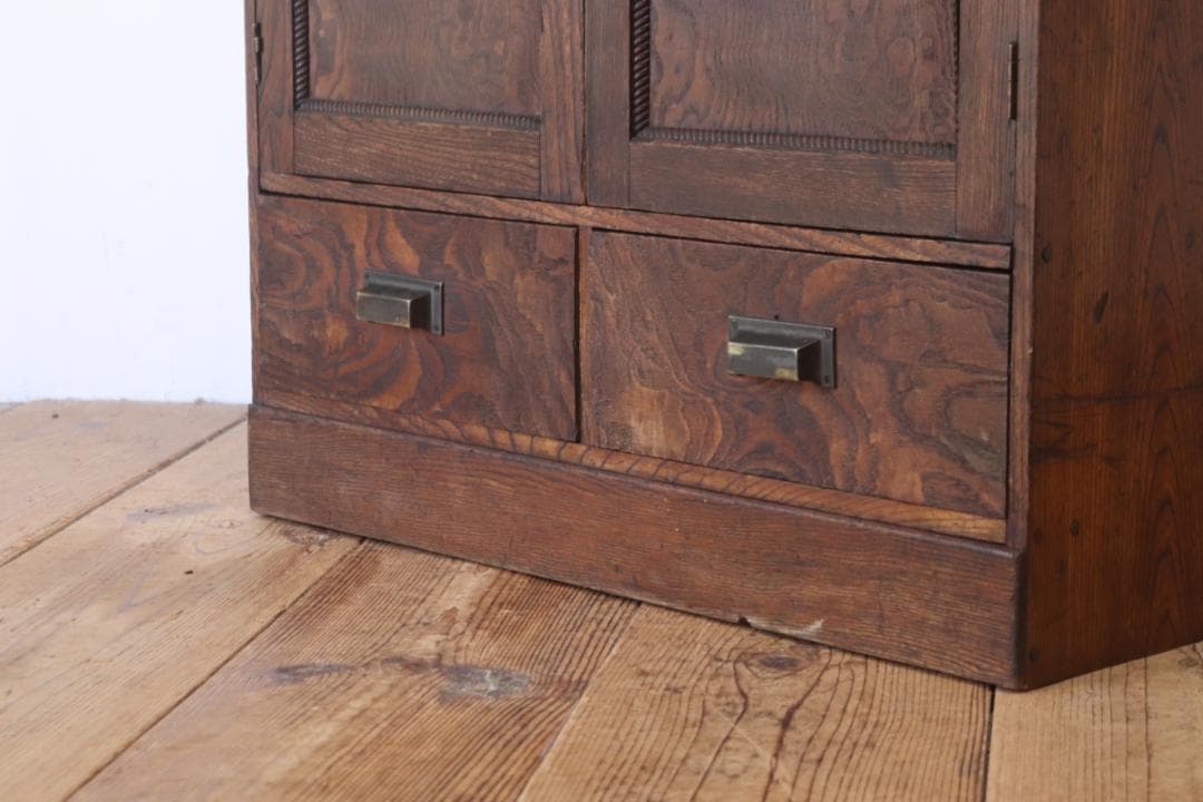 レトロ 小振り ガラスキャビネット 本箱 収納 ラック 引き出し 抽斗 2杯