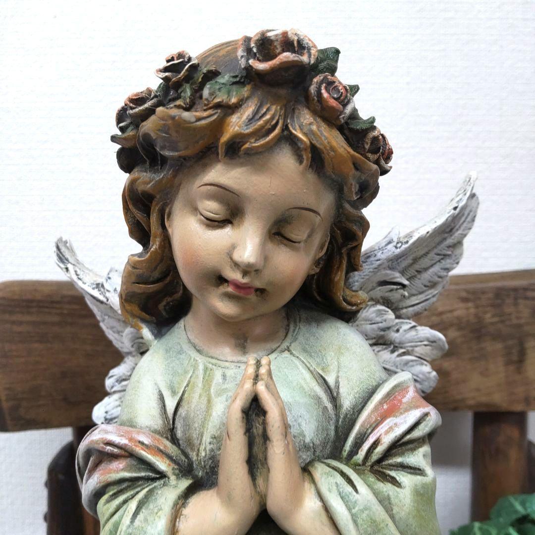 祈る リトルガールエンジェル☆少女の天使の置物 　西洋インテリア 　アンティーク