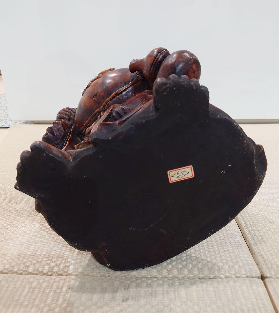 中国古玩　木彫り　布袋像　黄○袋　高さ61㎝　重量約15㎏