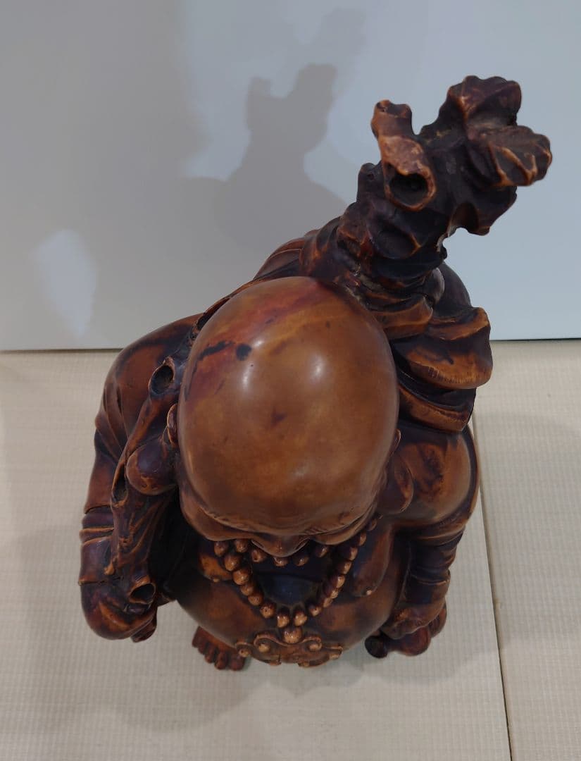 中国古玩　木彫り　布袋像　黄○袋　高さ61㎝　重量約15㎏