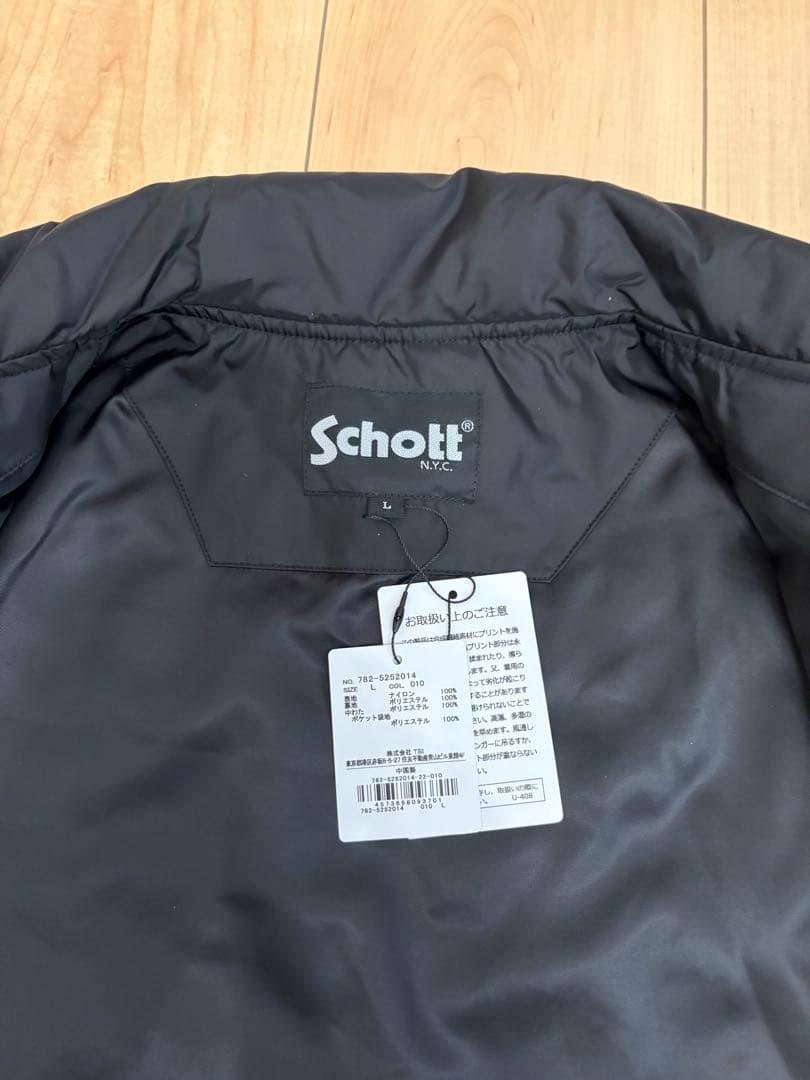 Schott ブラック ナイロン コーチジャケット L