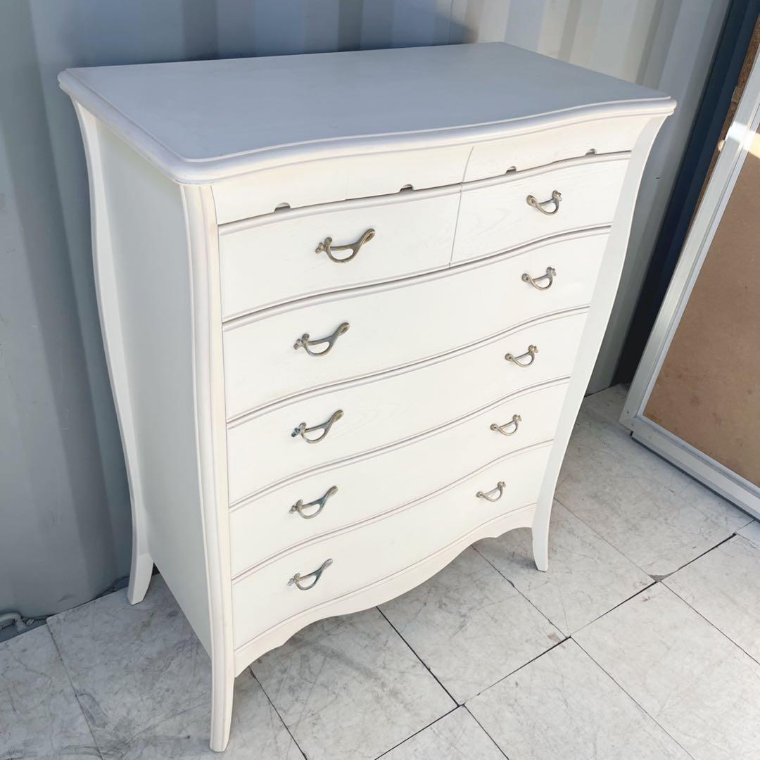 取付無料！IDC大塚家具 松永工房 カンティーニュ 猫脚姫系ホワイトハイチェスト