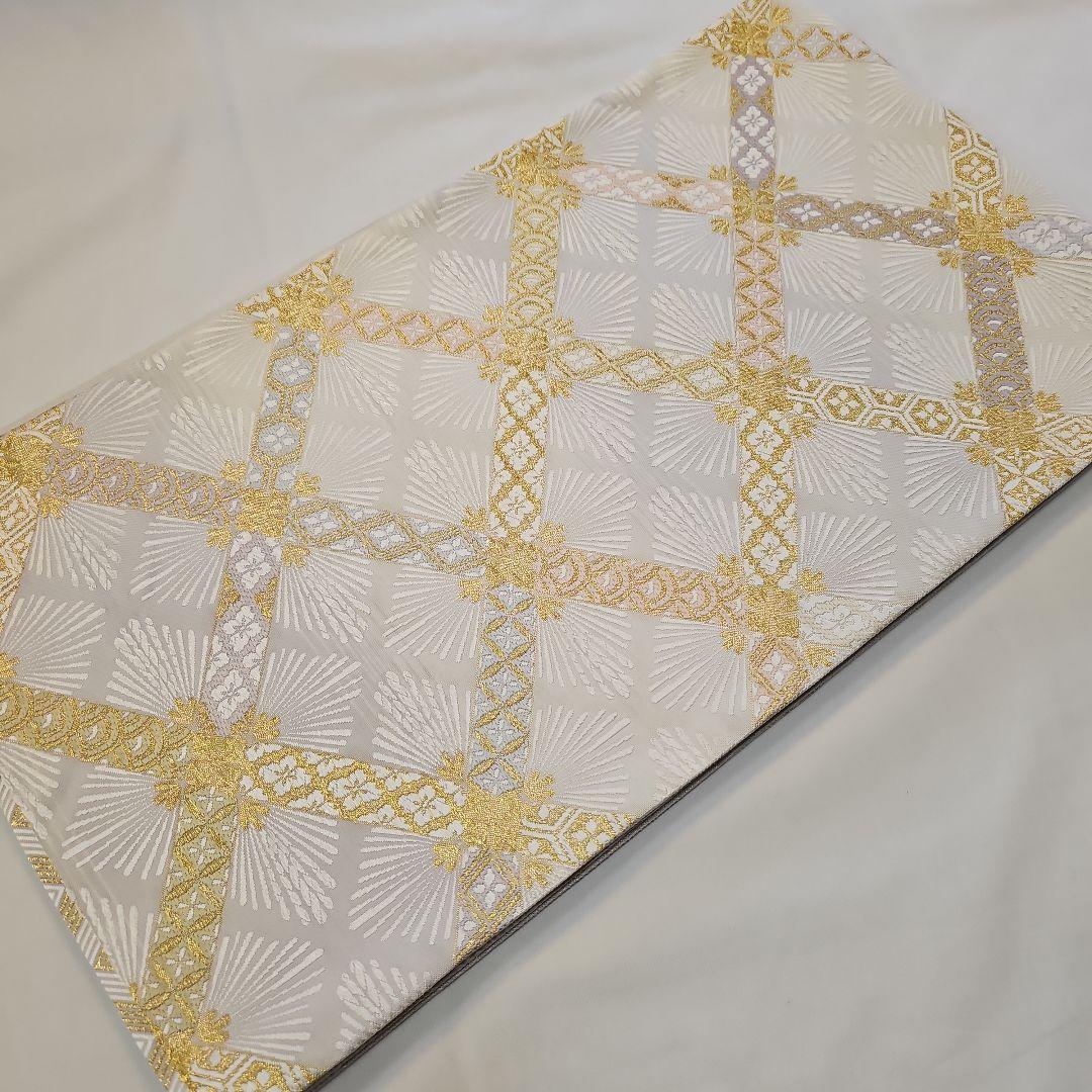 袋帯☆つづれ唐織☆正絹☆加賀の宴☆六通☆フォーマル☆白地☆七宝柄☆仕立て上がり