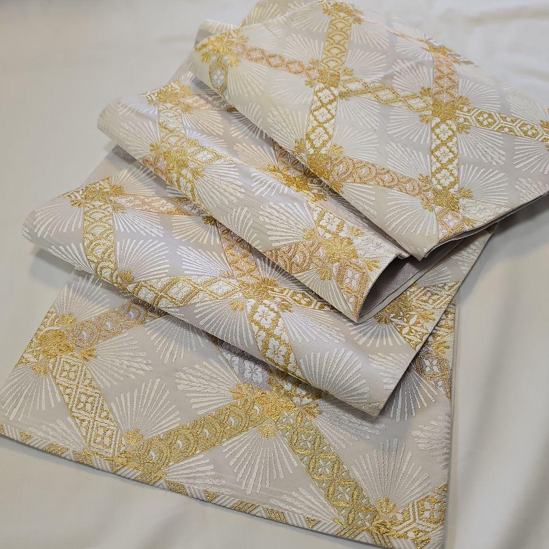 袋帯☆つづれ唐織☆正絹☆加賀の宴☆六通☆フォーマル☆白地☆七宝柄☆仕立て上がり