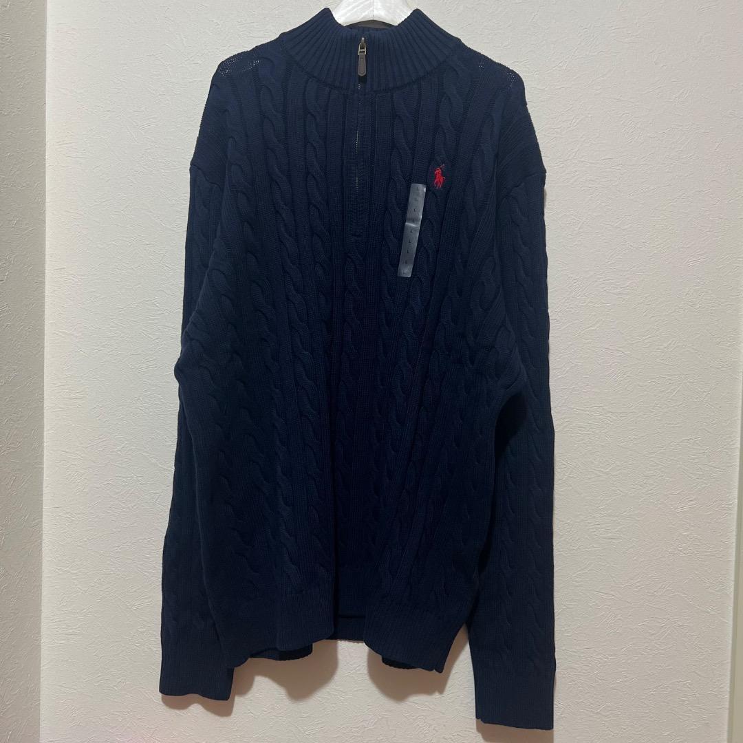 ハーフジップ　セーター　ラルフローレン ケーブルニット ネイビー L