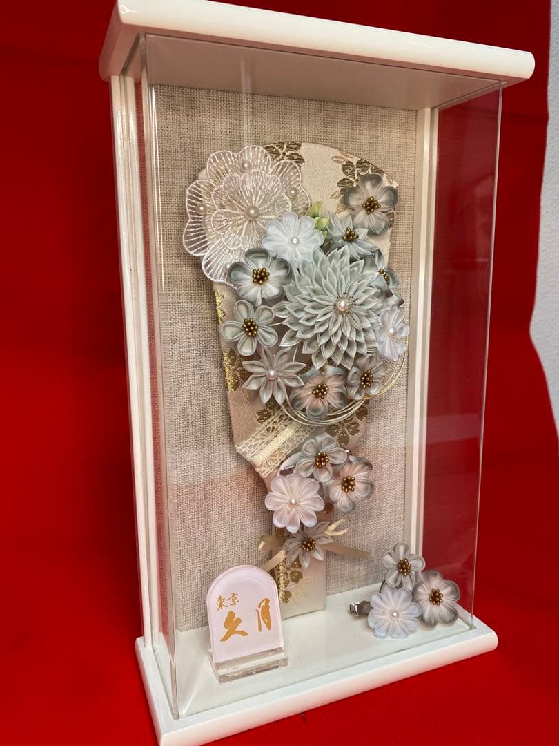 東京久月　つまみ細工額入　羽子板・壁掛け・間口約２０×奥行約９×高さ約３３㎝