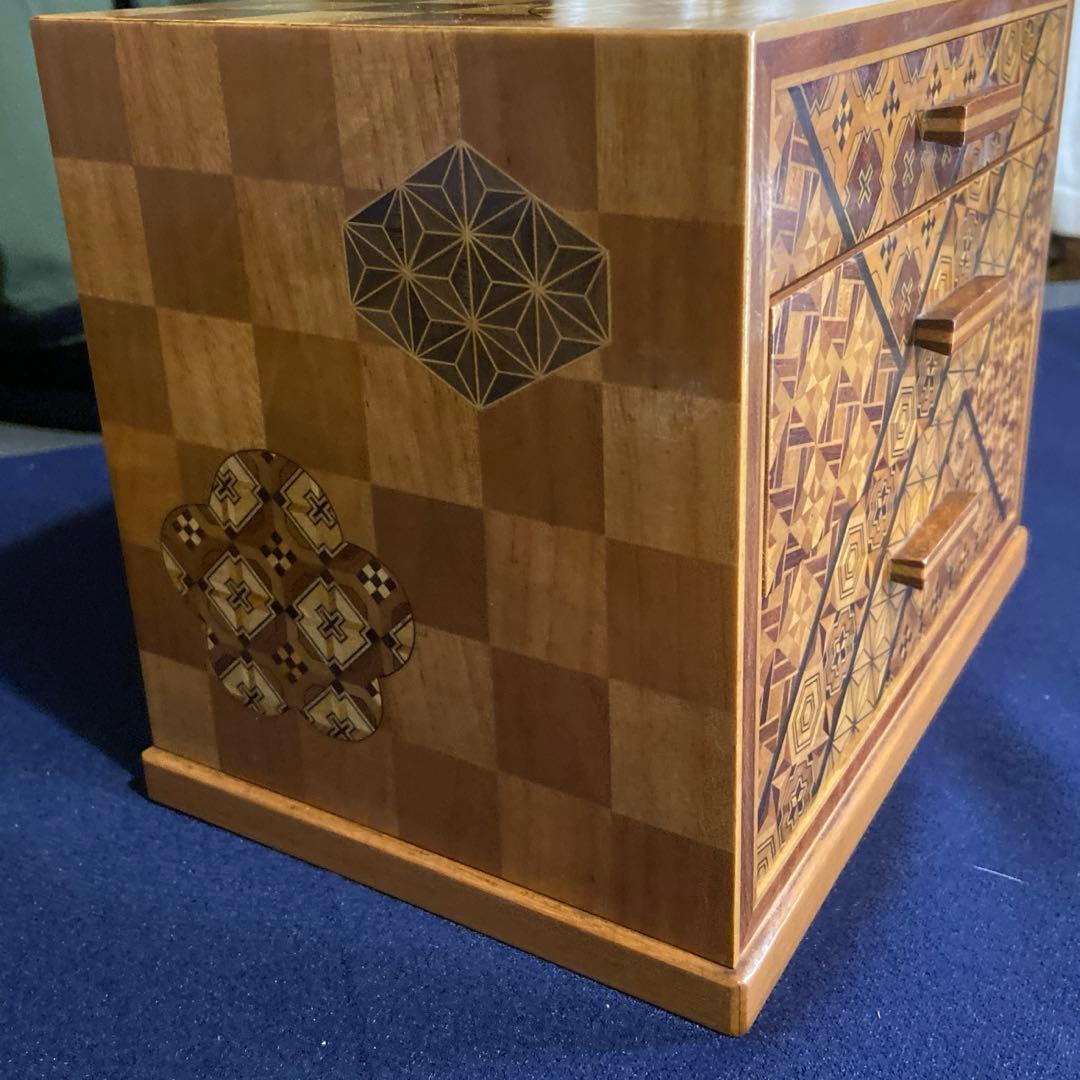 箱根寄木細工　昭和レトロ　3段引き出し　宝石箱　小銭箱　中古品