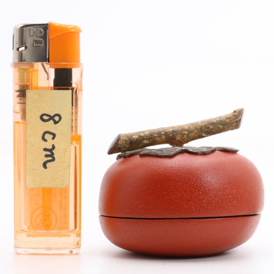 塗師 川岸充雅作 輪島塗乾漆造 柿香合 茶道具 共箱共布　V978