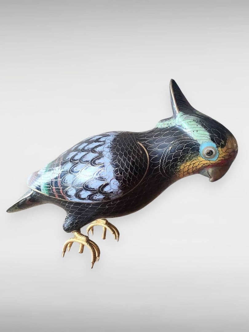 【ヴィンテージ】　アジア七宝オウムの置物