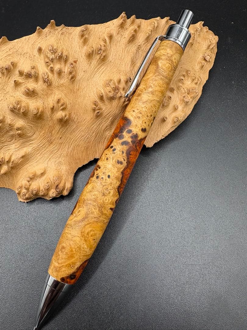 549特上　本花梨　紅白　瘤杢　木軸シャーペン　ボールペン