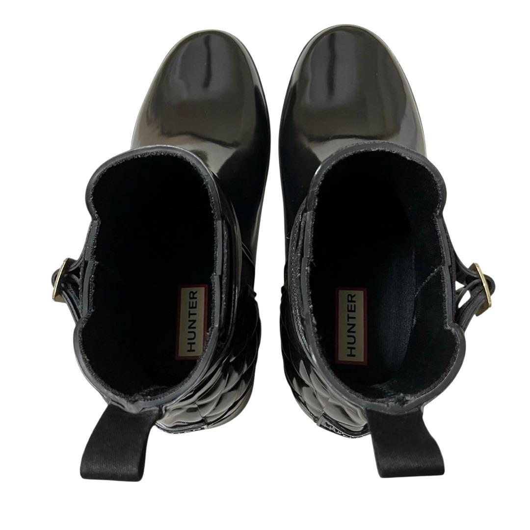 極美品【HUNTER】レインブーツ リファインド グロス キルテッド チェルシー