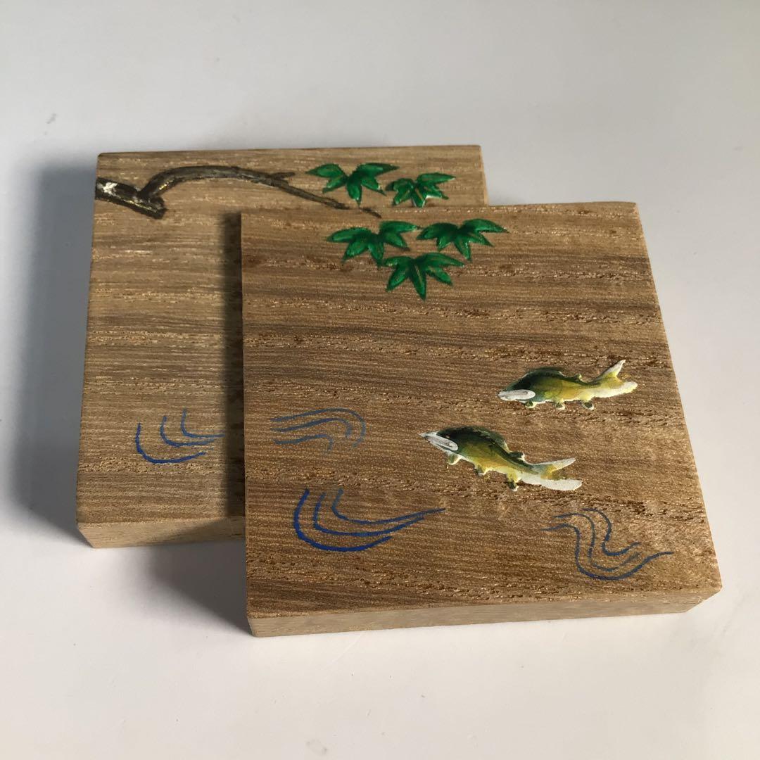 Ｍ４５８　香合　『道場宗廣作』『若鮎之図』『桐色紙重香合』　共箱　茶道具