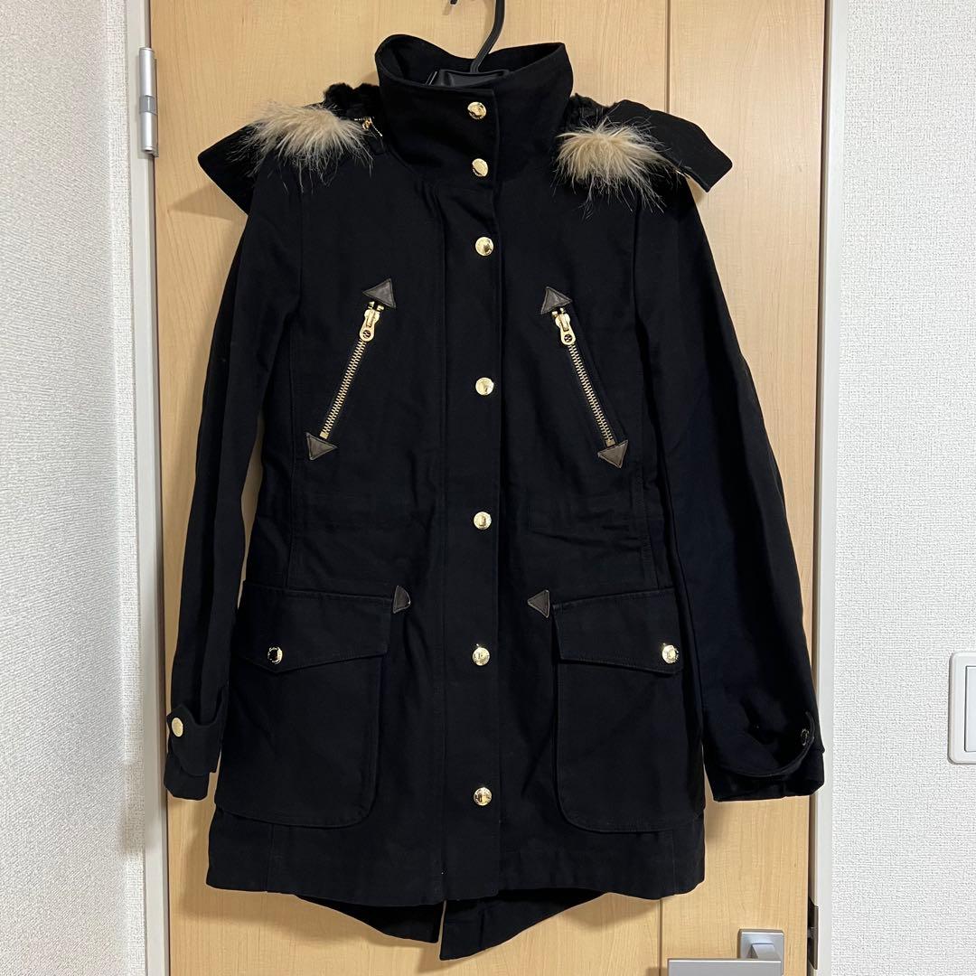 美品 ジューシークチュール ファー付きフード 黒 モッズコート サイズS