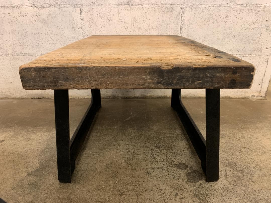 フランス アンティーク 古材 アイアン ローテーブル　ベンチ スツール 展示台