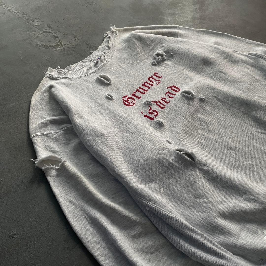 90's grunge is dead“ペイント“杢”XL“boro sweat
