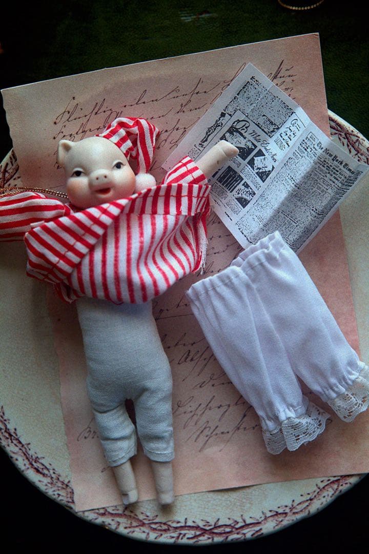 ヴィンテージ チャイナヘッドドール ぶた クリスマス オーナメント