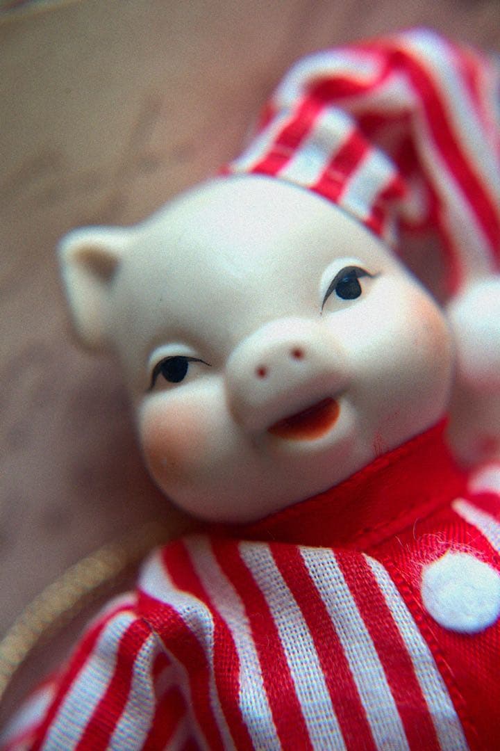 ヴィンテージ チャイナヘッドドール ぶた クリスマス オーナメント