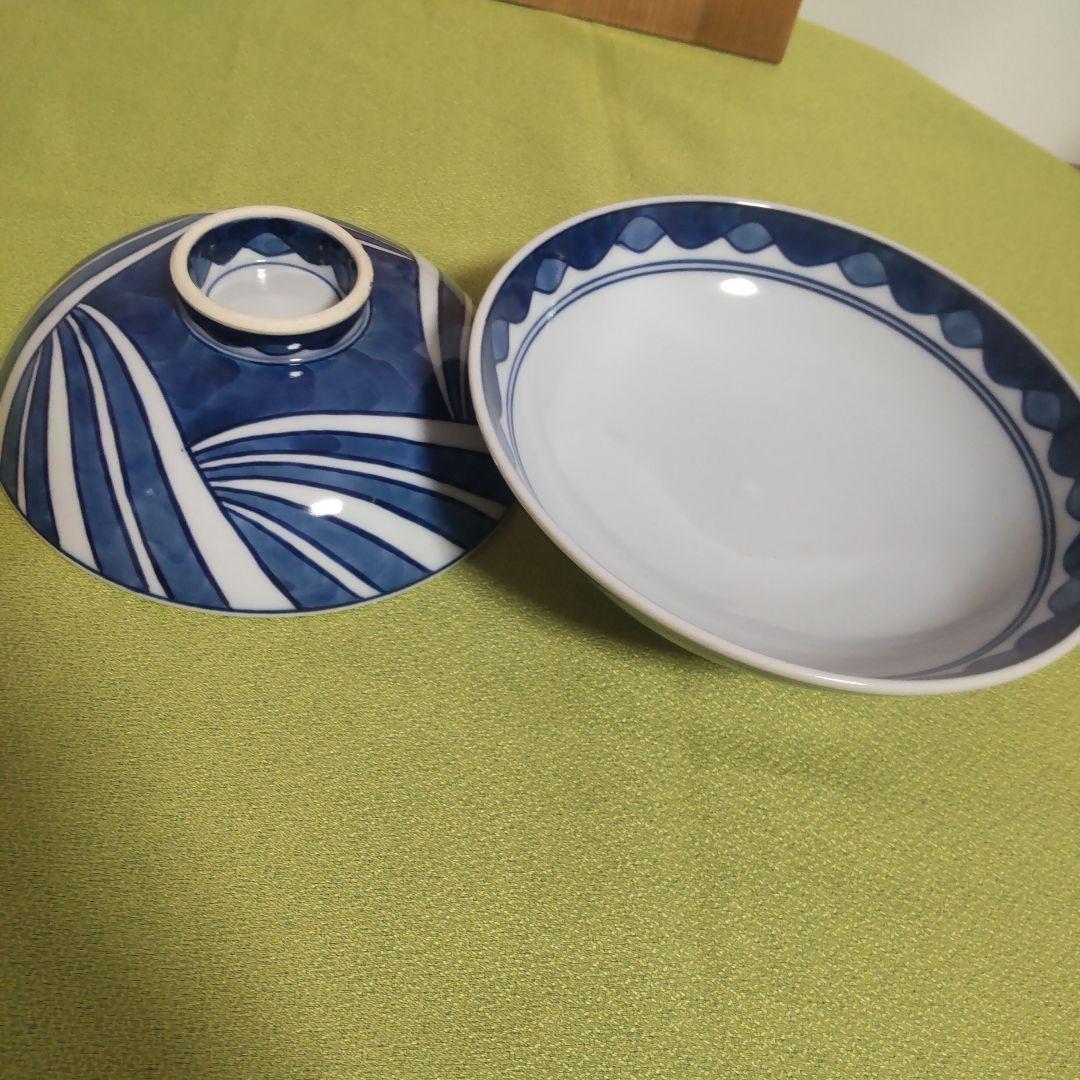 源右衛門 どんぶり 波 染付 蓋物 染錦 丼 小どん 中 6客 手描き 木箱