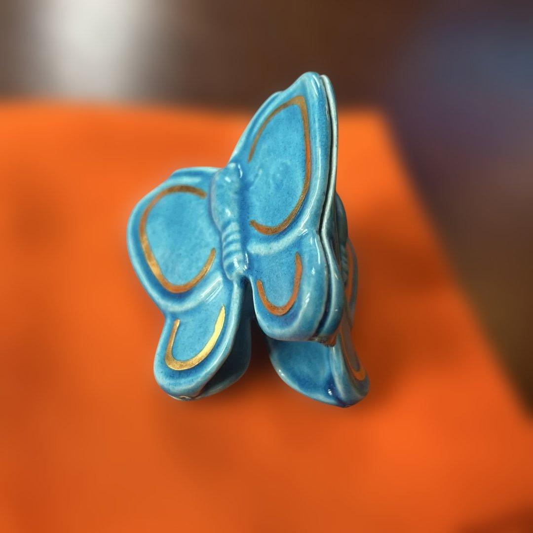 蓋置　蝶　浅黄交趾　膳所焼