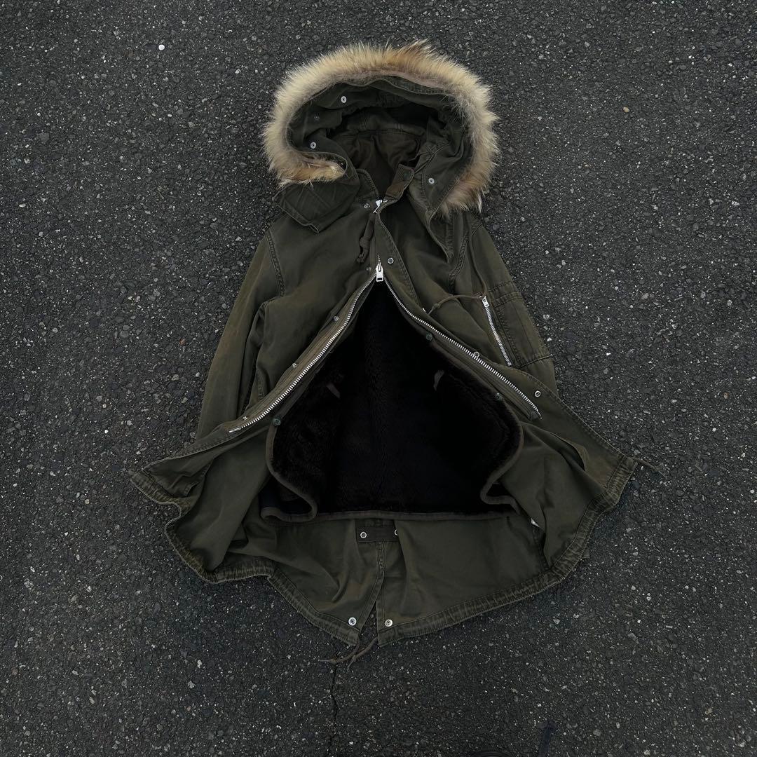 ダブルジップ グランジ ファー付きモッズコート ミリタリー アメカジ