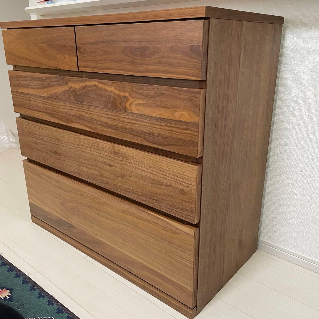 【無印良品 】木製チェスト4段　ウォールナット材突板　幅８８×奥行４４×高さ８３