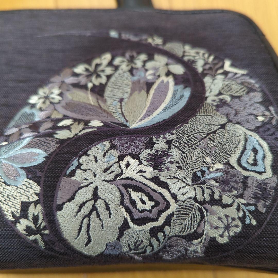 ★じゅりりん＞❁⃘*.゜和装用バッグ ダークグレー 花柄刺繍❁⃘*.゜