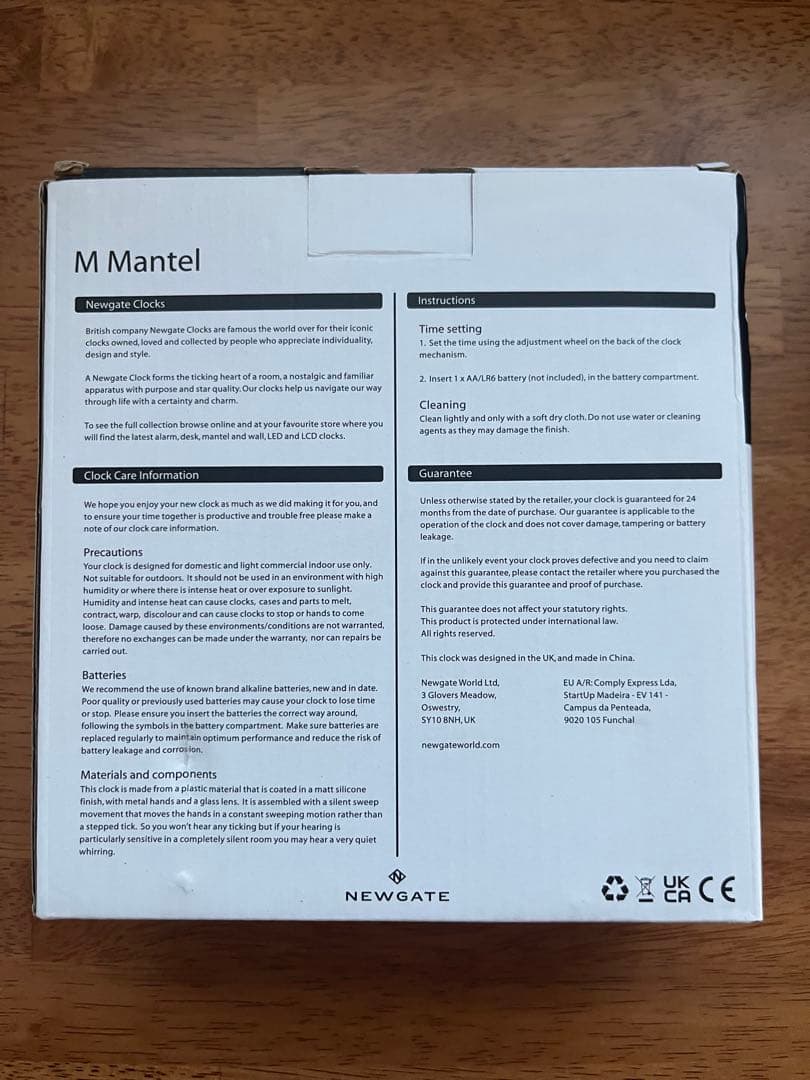 NEWGATE M Mantel 置時計 ホワイト/ブラック