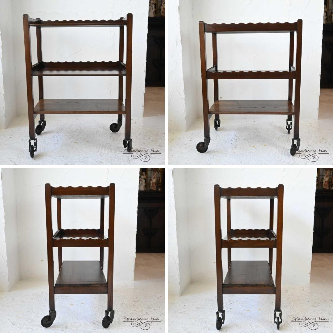 L3501-93 英国アンティーク オーク ワゴン 収納 トローリー イギリス