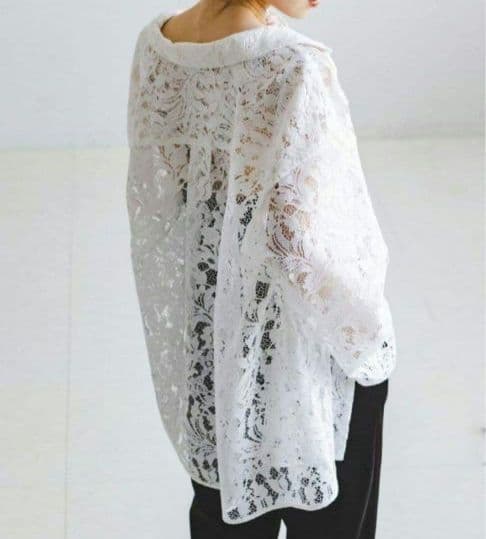 2025年 NOBLE ボタニカルレースオープンカラーシャツ　ホワイト