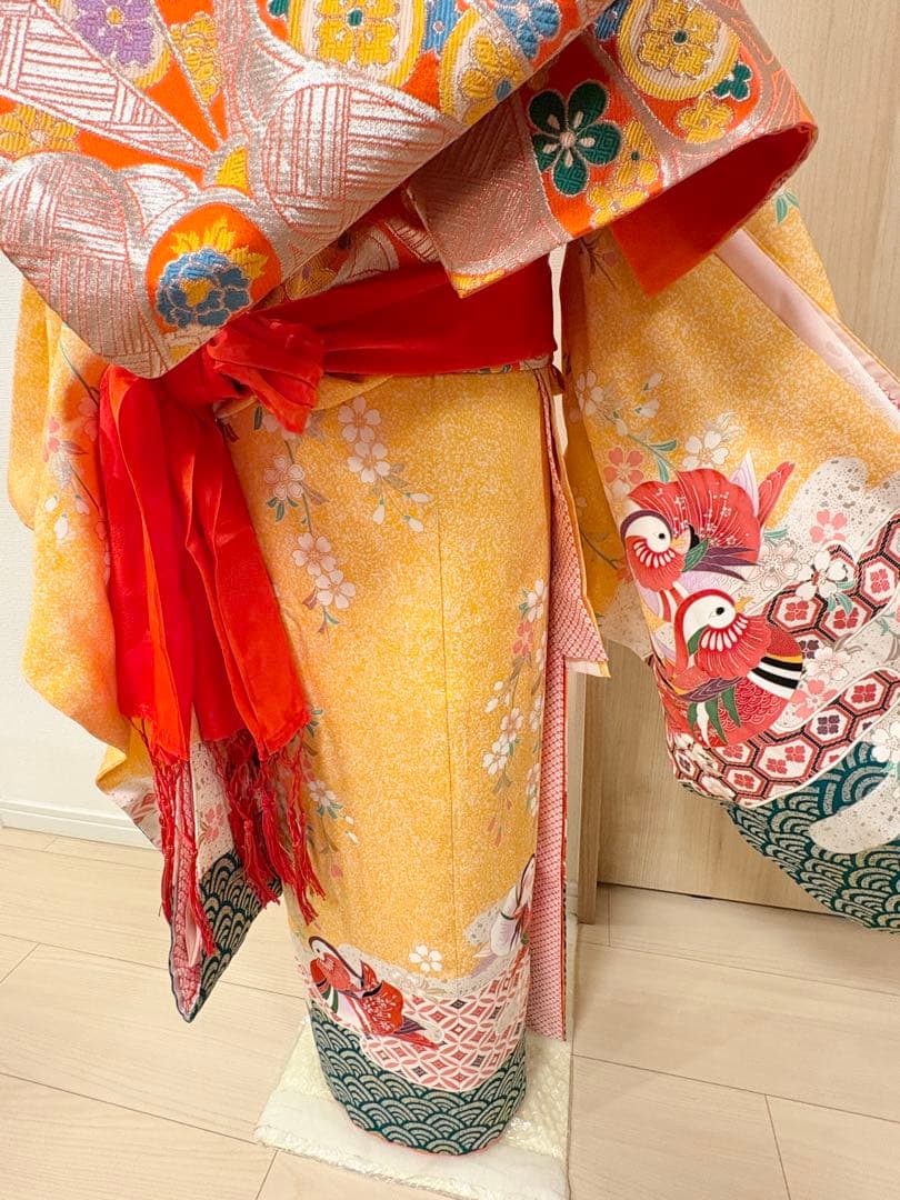 七五三 7歳祝い着 正絹 黄色 おしどり M2509025