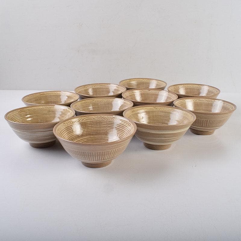 茶道具　廣洲窯　趙子守作　三島茶碗　数茶碗　十客　共箱　V　R9215H