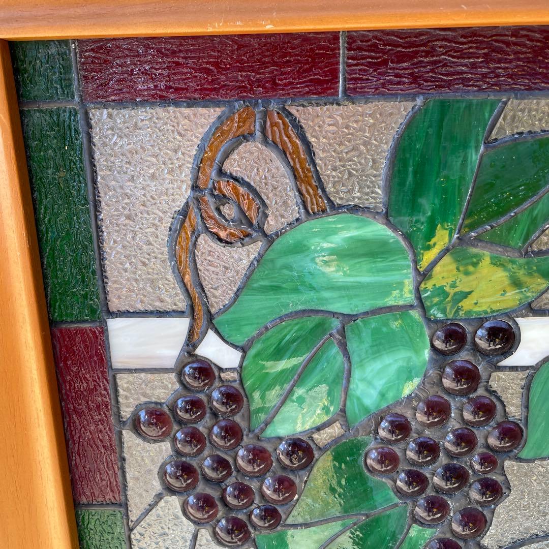 ち*ん様 ステンドグラス パネル 葡萄とカラフルな鳥 約72×57cm 壁掛け