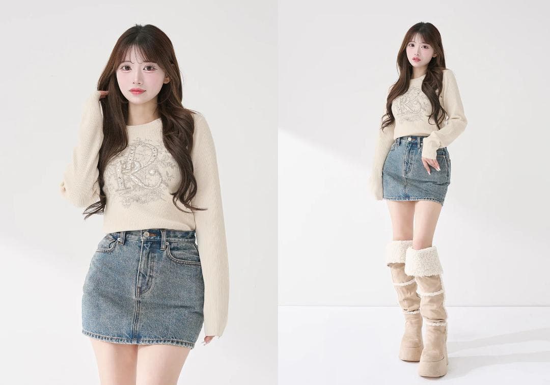 ダーリッチ darich DRビジューフラワーリブニットトップス SAX