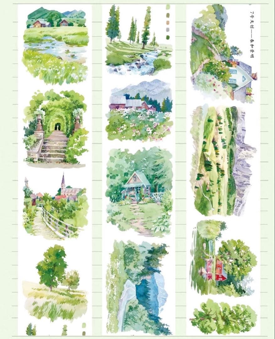 【8572】海外　マステ　5m巻売り　PETマスキングテープ　春景色