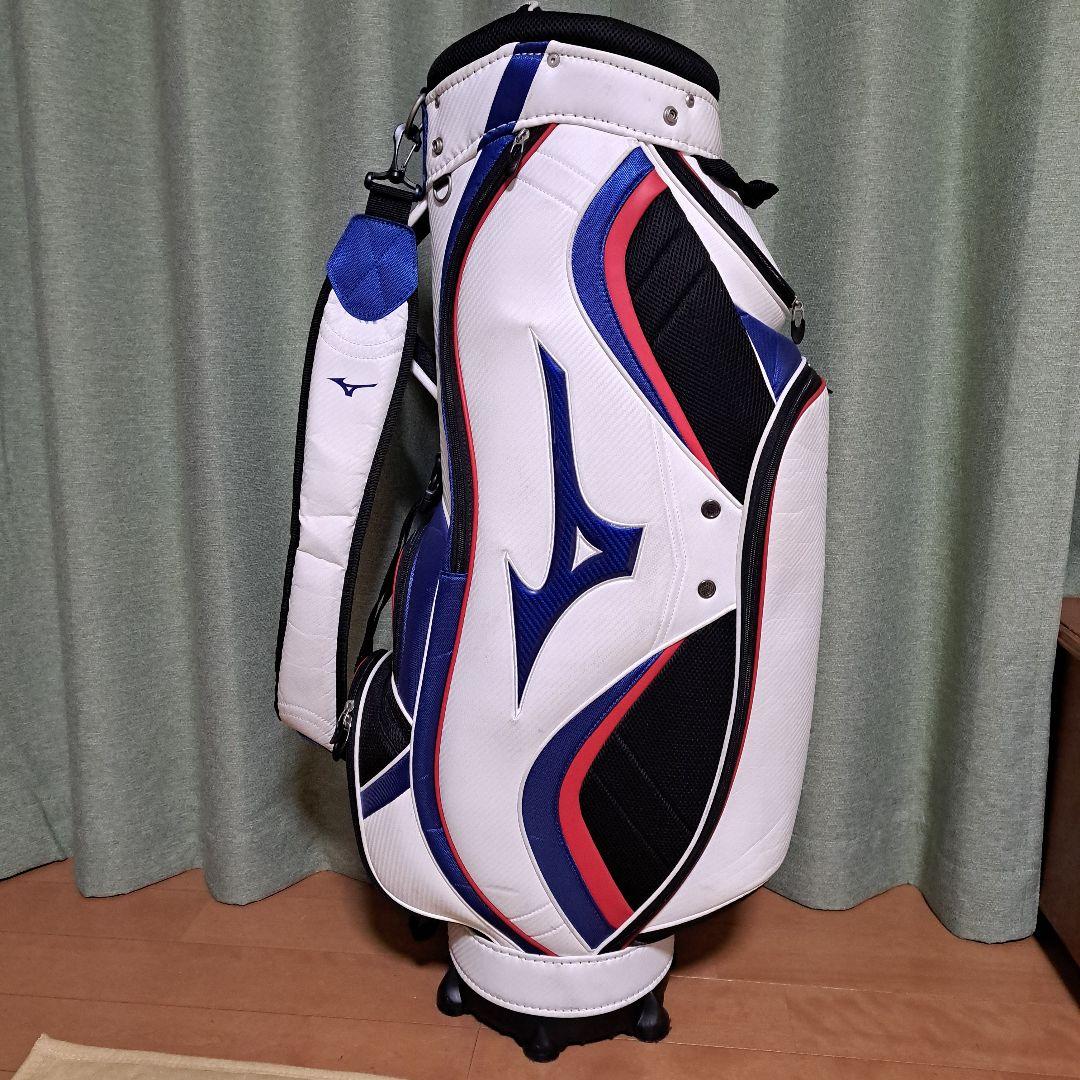 Mizuno ゴルフキャディバッグ.フード付き。 ホワイト/ネイビー。9インチ