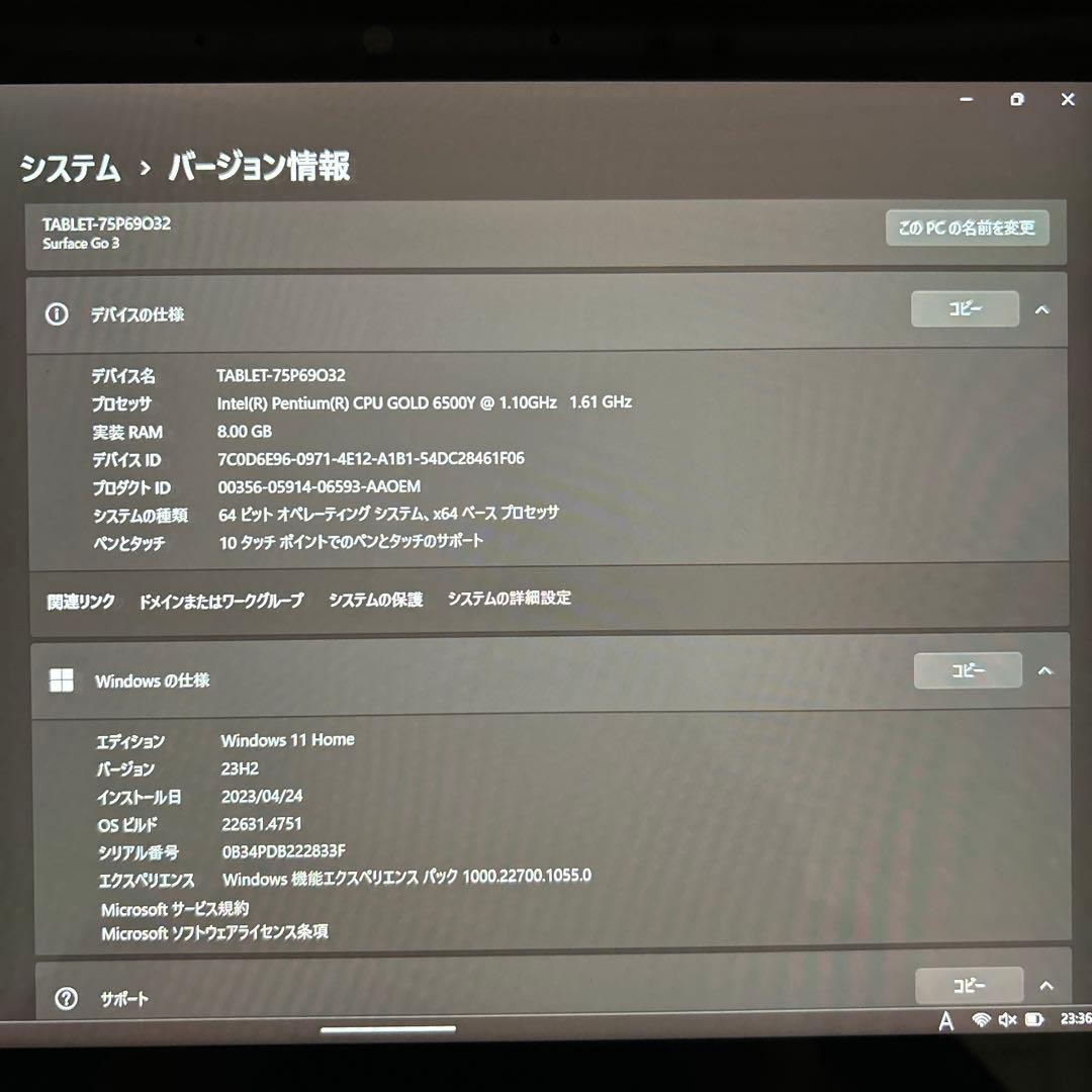 Windowsタブレット本体 Microsoft Surface Go3 8GB 128GB