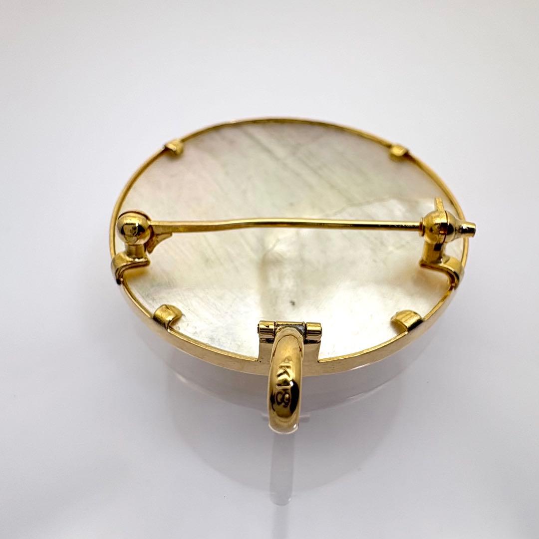 K18 カメオ ブローチ ペンダントトップ シェル 女性横顔 総重量10.4g