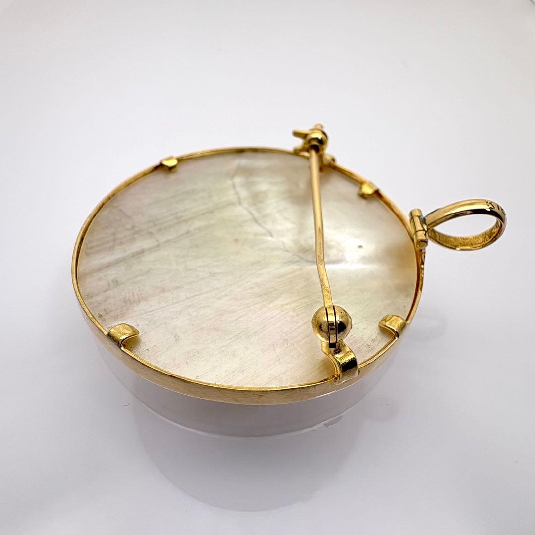 K18 カメオ ブローチ ペンダントトップ シェル 女性横顔 総重量10.4g