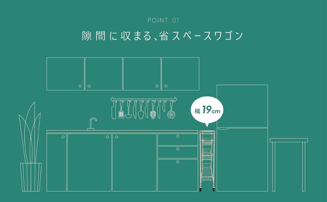 ラック キャスター付きで移動も楽々 収納ワゴン 隙間収納