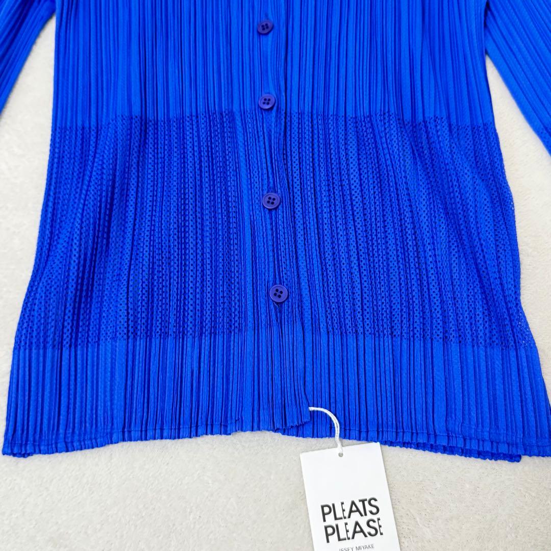 極美品✨PLEATS PLEASE プリーツ　メッシュ　ブルー　長袖　ブラウス