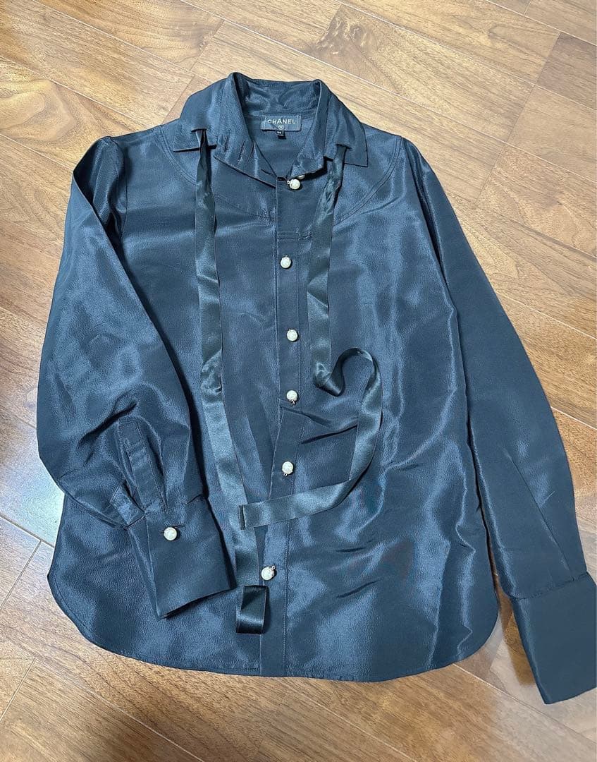 シャネル CHANEL シルク ビッグパール ブラウス