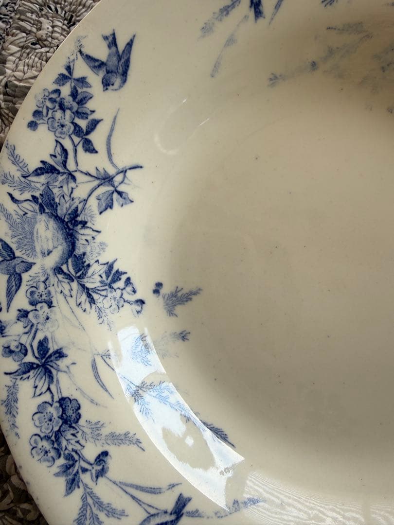 フランスアンティーククレイユモントローlinotteブルーパスタスープ皿