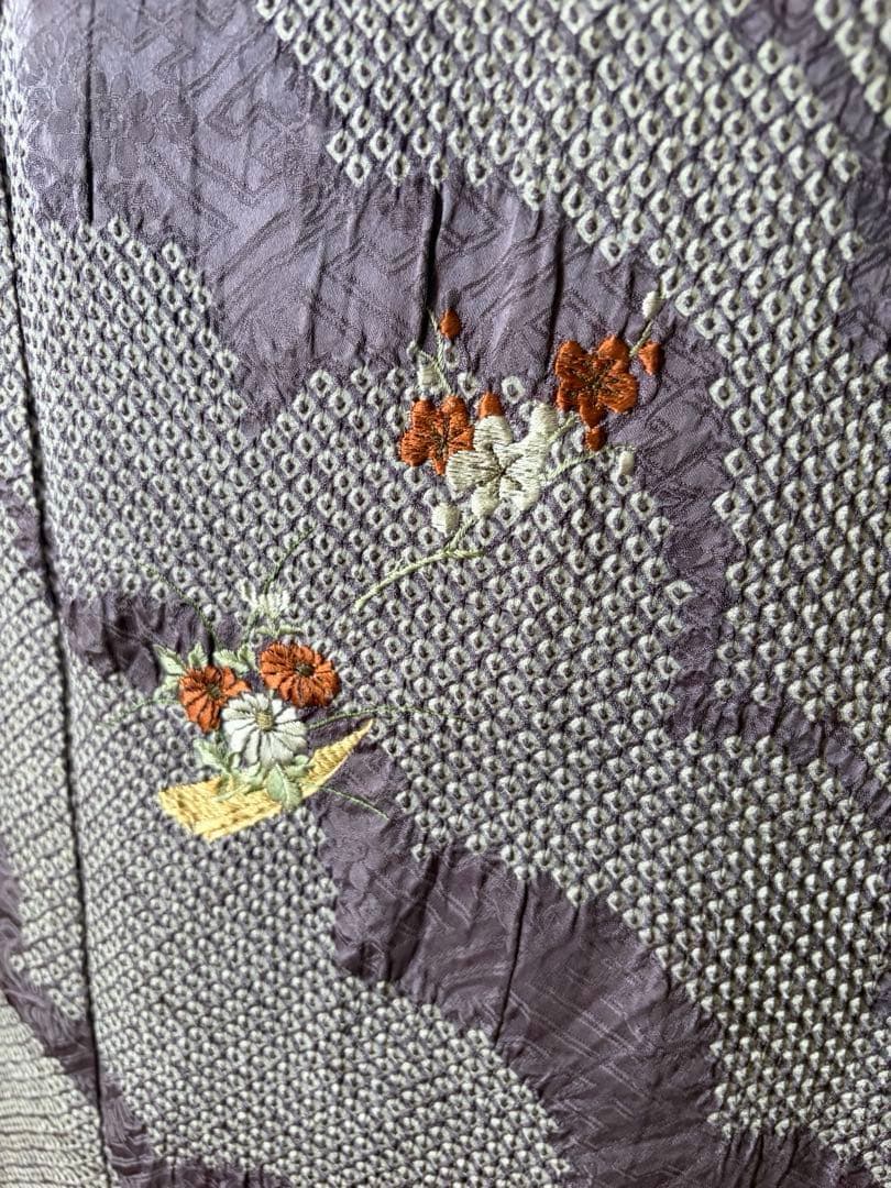 【訪問着】身丈お直し料金・補正着　疋田本鹿子総絞り 花柄日本刺繍　気品ある薄紫