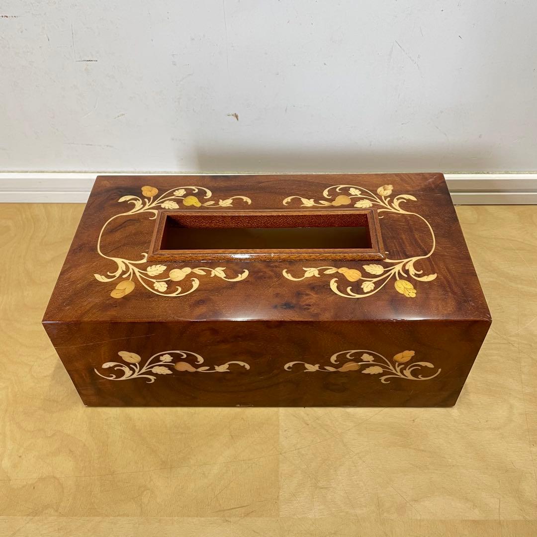 イタリア製 象嵌 ティッシュケース 木製ティッシュボックス アンティーク調