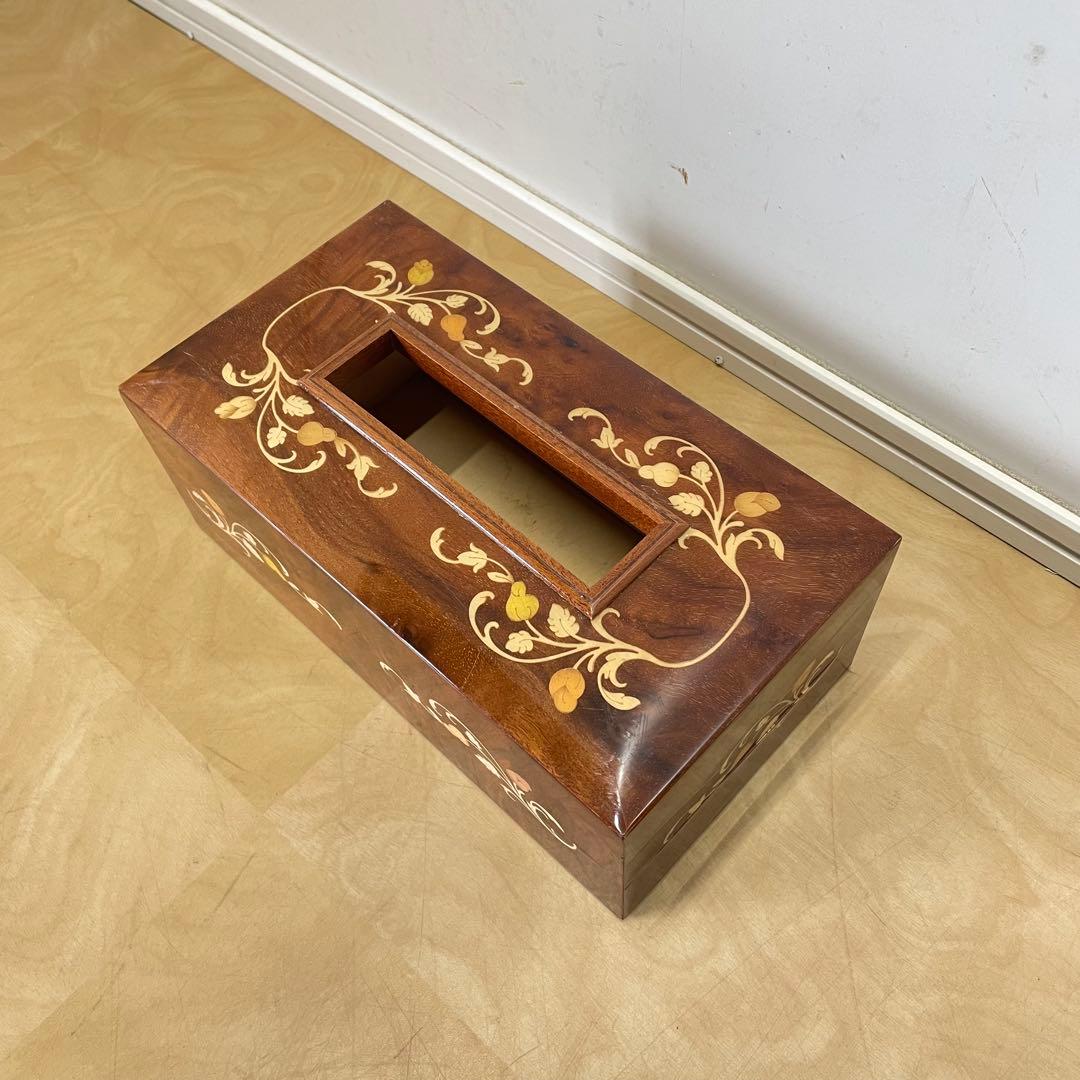 イタリア製 象嵌 ティッシュケース 木製ティッシュボックス アンティーク調