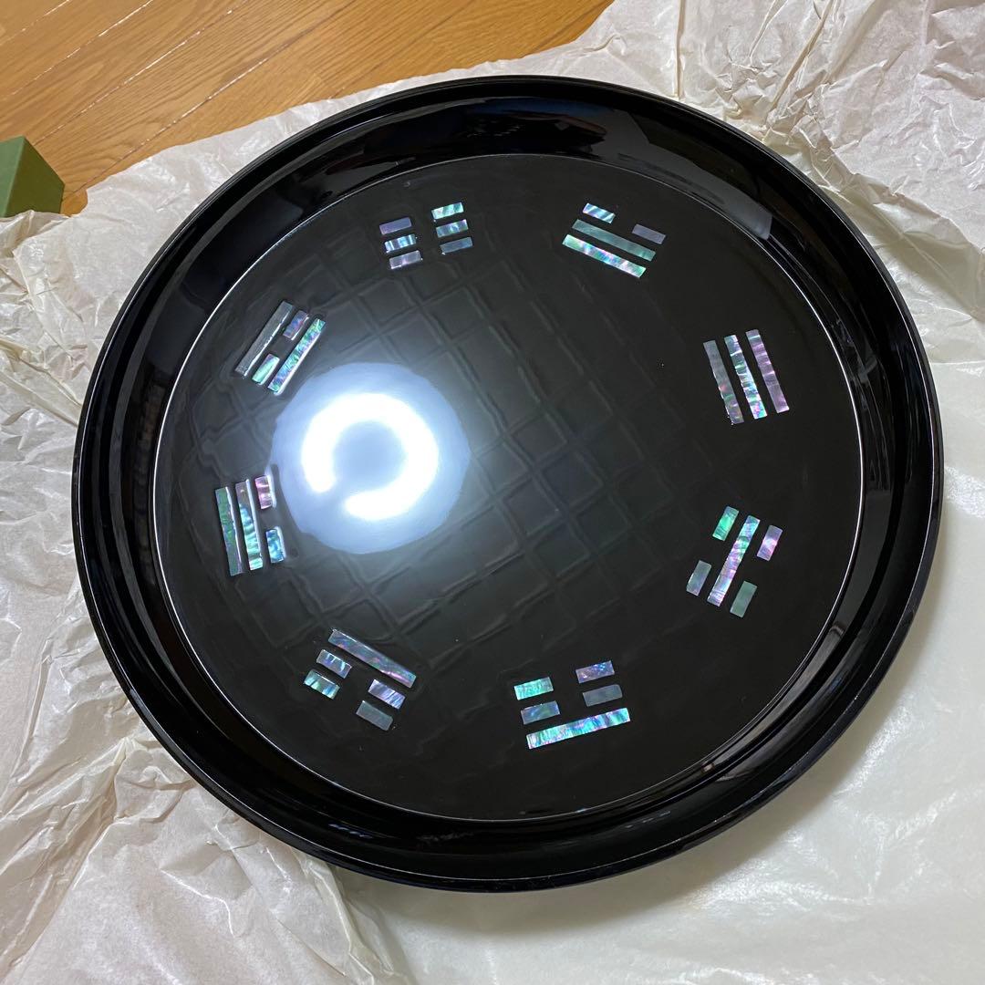 茶道具　八卦盆　真塗　貝入