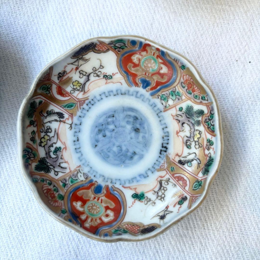 時代伊万里　鶴松金彩の吉祥デザイン豆皿5客（骨董古陶磁古美術古伊万里
